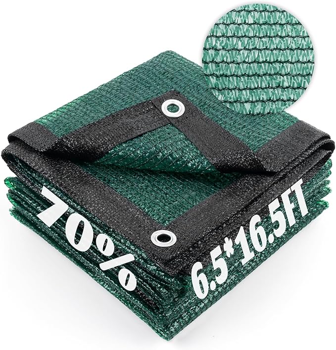 Cool Area 70% Sun Shade Cloth Mesh Tarp with Grommets for Plant Cover 6.5x16.5ft Patio Canopy Garden Pergola Greenhouse Car Barn Kennel Dark Green