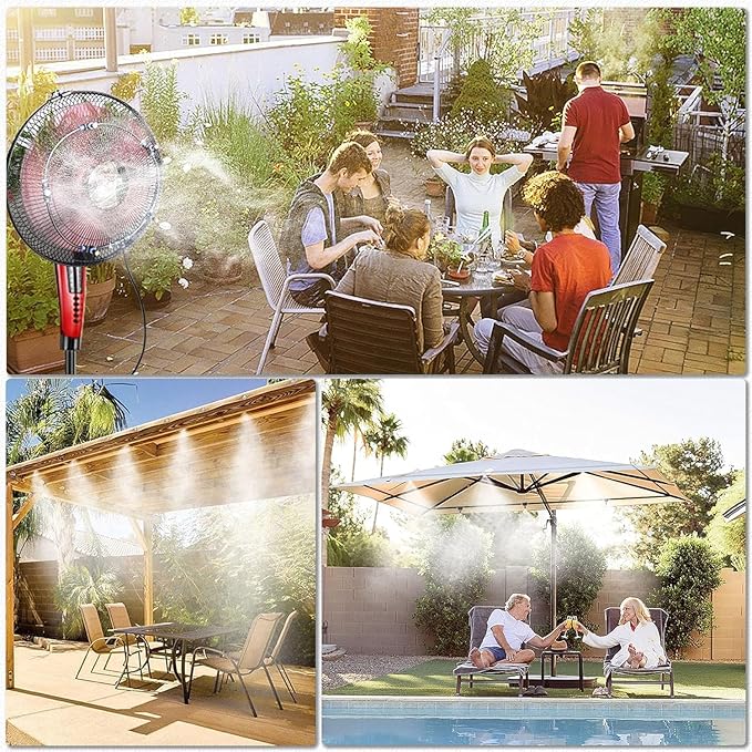 Misters for Outside Patio,Outdoor Water Misting Cooling System,60FT|18M.Backyard Mist Kit for Garden,Greenhouse,Fan,Deck,Umbrella,Canopy,Pool,Porch.Trampoline Sprinkler Park,BBQ Party Accessories