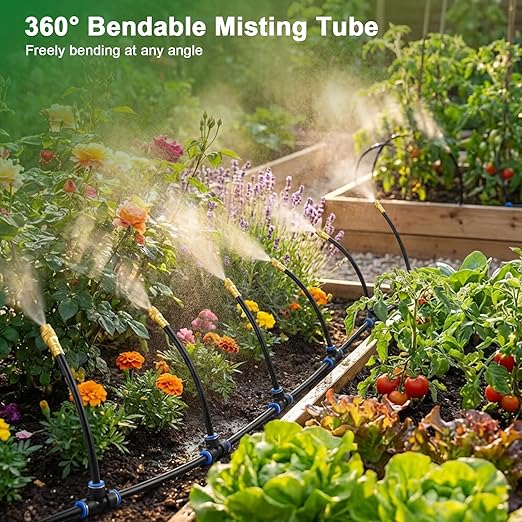Drip Irrigation System, 2026-Upgrade 200Ft 1/4" Garden Watering System with 40 Pcs 360° Adjustable Copper Nozzles, DIY Kit for Garden, Lawn, Greenhouse, Raised Beds & Outdoor Plants