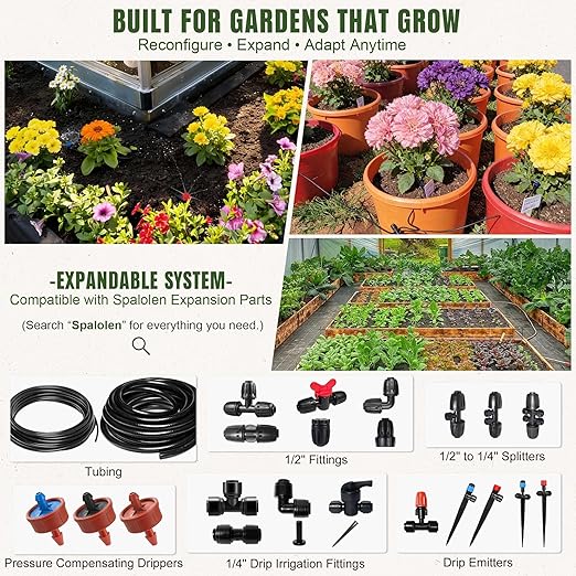 66FT Drip Irrigation System Kit Dual-Zone Garden Atomizing Watering System with 20 Copper 360° Adjustable Bendable Nozzles, Y-Splitter, Leak-Proof 1/4" Misting System for Garden Greenhouse Raised Beds
