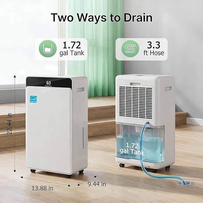 2026Upgraded 5000 Sq.Ft 80 Pint energy star Dehumidifier for Basements with Large 1.72 Gal Tank,Portable Smart Compressor Whisper Dehumidifier for Home/Bedroom/Bathroom