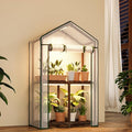 Bamworld Mini Greenhouse with Grow Light 2 Tied Plant Stand for Mutiple Pots Outdoor 2-Tierd Reusable Portable Warm House with PE Cover Compact Patio Boho Home Decor