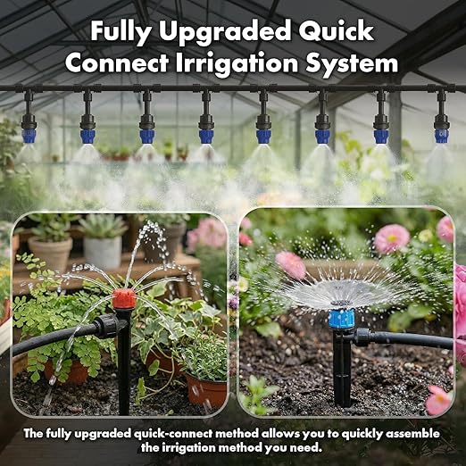 Drip Irrigation System 230FT Quick-Connect Drip Irrigation Kit with 1/4 inch 1/2 inch Irrigation Tubing Hose and Accessories for Lawn Raised Bed Greenhouse Plant Watering System