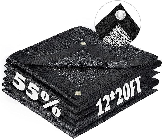 LOVE STORY 12x20FT 55% Black Shade Cloth Sun Shade Net with Grommets Sunblock Net Mesh Tarp for Garden,Plants Cover,Greenhouse and Patio