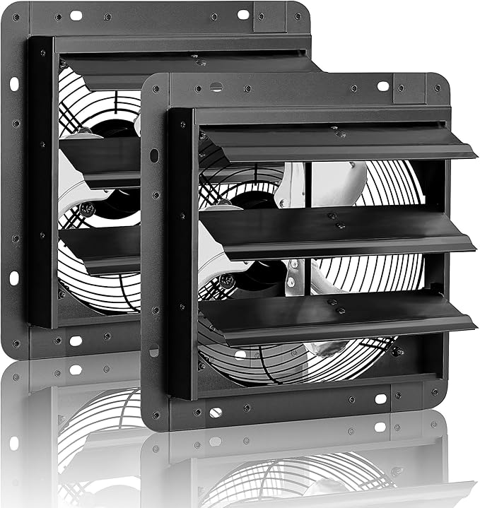 8'' Shutter Exhaust Fan, 760 CFM High-Speed Wall Mounted Exhaust Fan, 40dB Quiet Ventilation Attic Fan for Shed, Garage, Greenhouse, Basement, Chicken Coop, Generator Room, 2 Packs