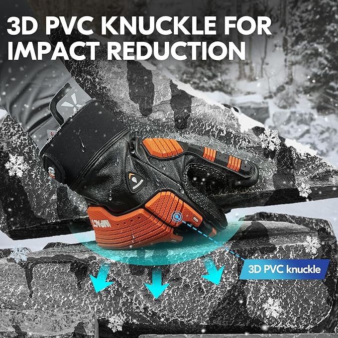 Vgo... 1 Pair -20℃/-4°F COLDPROOF,Winter Work Leather Gloves,Impact Gloves,Anti-Vibration,Water Resistant(CA7722FW)