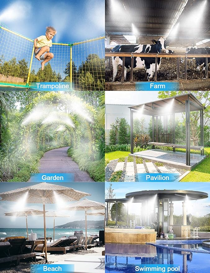 Lekit Misters for Outside Patio 27.5FT(8.4M)+8 Brass Mist Nozzles+a Brass Adapter(3/4") Detachable Outdoor misting Cooling System for Garden, Waterpark, Greenhouse, Backyard