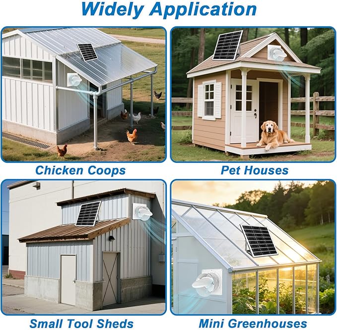 Solar Exhaust Fan with Power Adapter, 6 Inch Solar Powered Exhaust Ventilation Fan, Quiet Brushless Solar Vent Fan with 25W Solar Panel, Anti‑Backflow Valve for Chicken Coop, Shed, Greenhouse