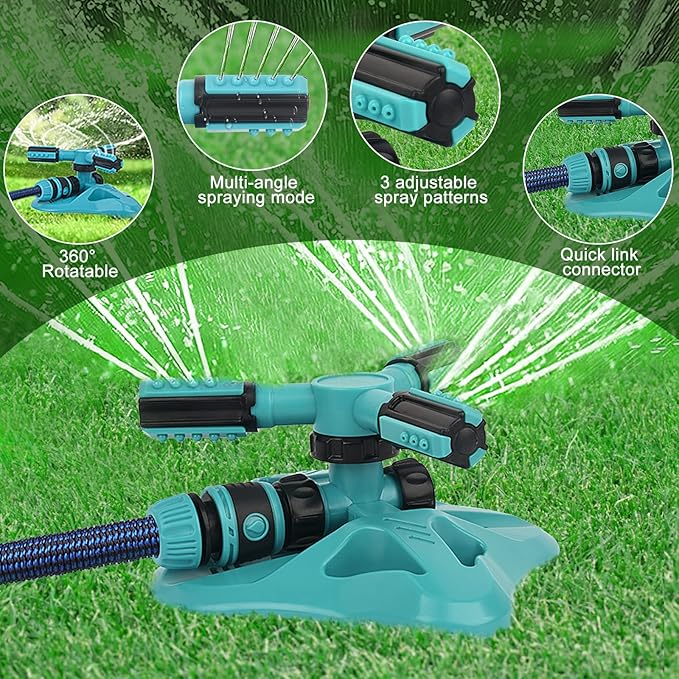 Lawn Sprinklerfor Yard,Upgrade Garden Sprinkler Automatic 360 Degree Rotating Irrigation Grass Water Sprinkler System, Built in 36 Units Angle Spray Nozzles-1Pack(Blue)