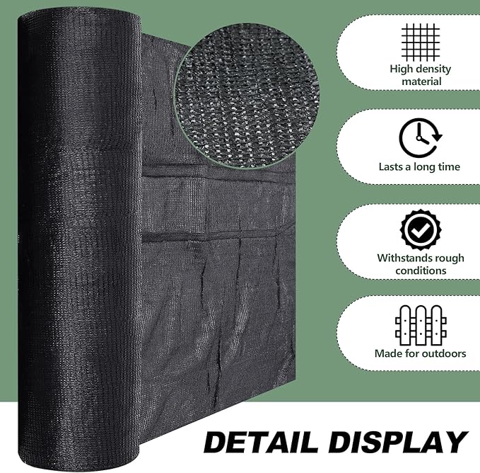 70% Shade Cloth 6 x 150 ft Black Shade Cloth Roll for Covering Garden Mesh UV Resistant Net with Ties for Patio Outdoor Greenhouse Fence Flower Plant Cover Canopy