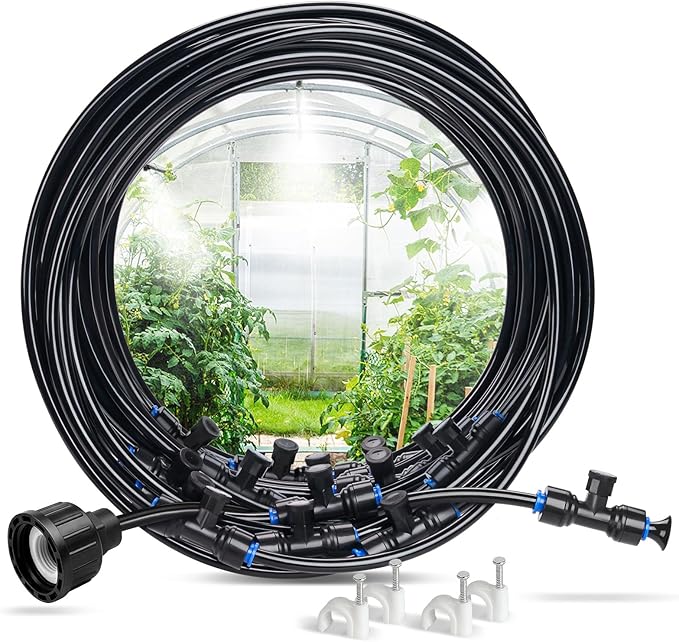 homenote Misting Cooling System, 98FT Pre-Assembled Misting Kit, 29 Rust-Proof Nozzles, 3/4" Adapter, Outdoor Mister for Patio Cooling, Greenhouse, Pet & Chicken Coop