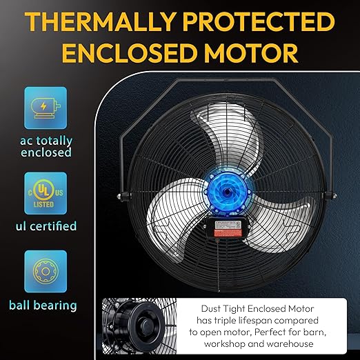 Tornado 20 Inch High Velocity Industrial Wall Fan, 4750 CFM, 3-Speed, 6-FT Power Cord, UL Safety Listed for Industrial, Commercial, and Residential Use, Black