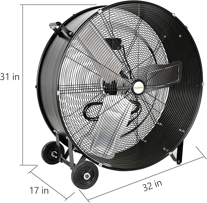 hykolity 30 inch High Velocity Drum Fan, 2-Speed Heavy Duty Industrial Shop Fan Up to 13000 CFM, Commercial Floor Fan for Warehouse, Workshop, Garage and Basement, Black