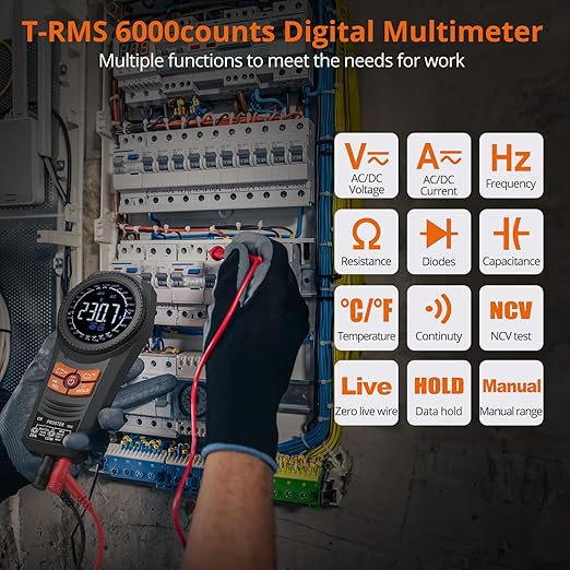 Proster Smart Multimeter Tester - 6000 Counts Multi Meter TRMS AC/DC Voltage & Current NCV Temperature Capacitance Resistance Diode Continuity Frequency Flashlight & Adjustable Screen Backlight