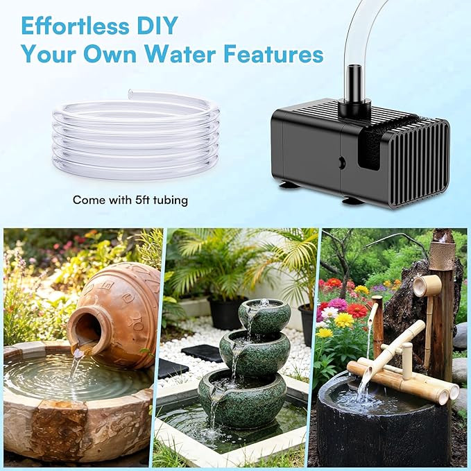 NFESOLAR 6.5W Solar Fountain Pump for Bird Bath, Solar Water Fountain with Dry-run Protection Water Pump, 8 Nozzles Modes, 5Ft Tubing for Pond, Bird Bath, Backyard DIY Water Feature Used