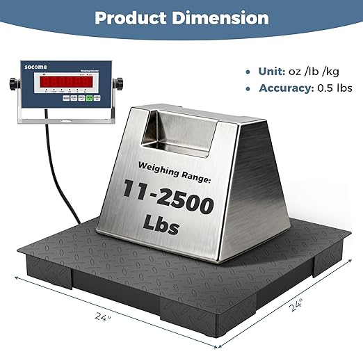 24"x24" Industrial Floor Scale, Precision Pallet Scale with Digital Indicator, Heavy Duty Weighing Scale for Floor Bench Office Weight Weighing, 2500 lb x 1 lb, Black