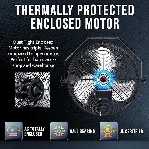 Tornado 2 Pack 18 Inch High Velocity Industrial Wall Fan with TEAO Enclosure Motor - 4000 CFM - 3 Speed - 6.5 FT Cord - Industrial, Commercial, Residential Use - UL Safety Listed