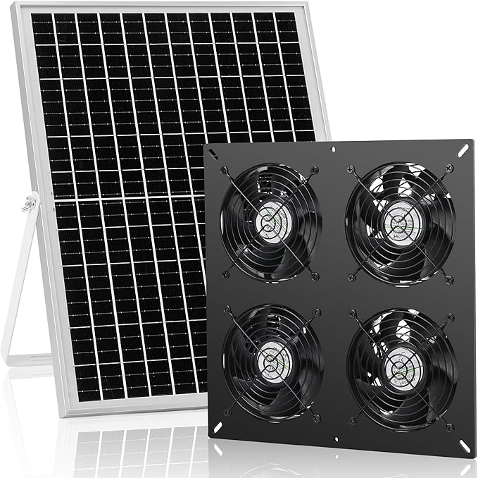 Fanspex Solar 4 Fan Kit, Waterproofed Solar Powered Fans for Outdoor Chicken Coop, Greenhouse & Shed Intake or Exhaust Air