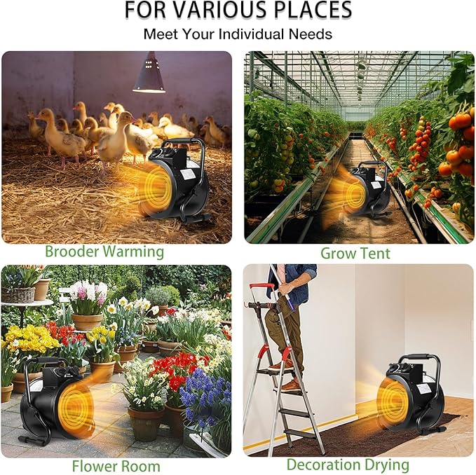 Greenhouse Heater with Thermostat, Large Size, 1500W Electric Heater, Fast Heating, Overheat Protection, Auto Temperature Control with Digital Display, for Winter Plants and Grow Tent