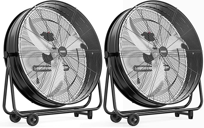 ROVSUN 30 Inch High Velocity Drum Fan, 13000CFM Industrial Metal Floor Fan with Handle, Heavy Duty, 3-Speed, 360° Tilt, Air Circulator for Shop, Garage, Gym, Barn, Commercial, UL Listed, 2 Packs
