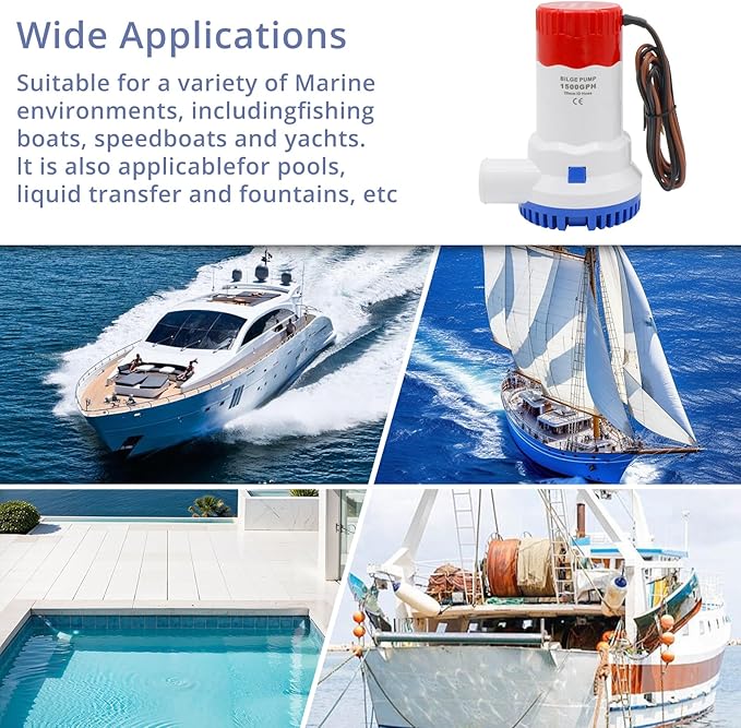 Electric Boat Bilge Pump with Float Switch for Boat Set, 1500GPH 12V Bilge Pump Kit with Automatic Float Switch