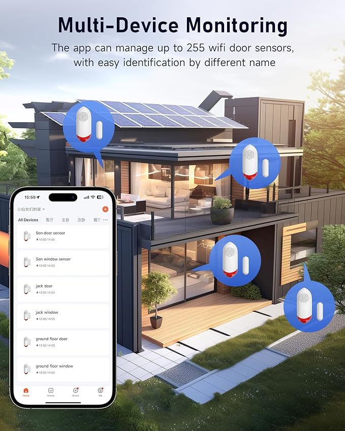 PILSAMAS Smart WiFi Freezer Refrigerator Door Alarm with APP Alerts, No Subscription Fee, 0-60s Delay, Scheduled Arm/Disarm, 0-120dB Adjustable Siren with Light for Fridge/Home/Commercial