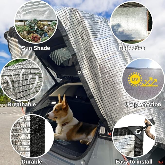 BeGrit Aluminet Shade Cloth 75%-80% Aluminum Shade Cloth Sun Reflective Tarp for Garden, Patio, Greenhouse, Pergola, Car, Kennel Shade 10x20ft
