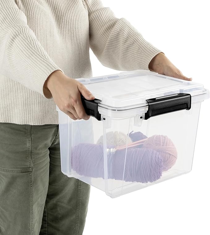 19 Quart Small Gasket Box, Waterproof Dustproof Clear Plastic Storage Bin with Lid, Silicone Gasket Seal & Durable Latches, Heavy-Duty Stackable Container for Home Garage Basement Organization