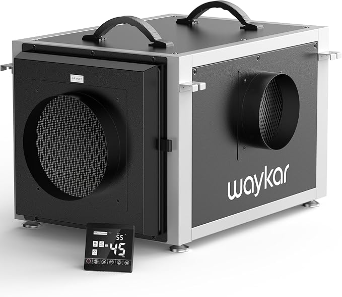Waykar 158 Pints Crawl Space Dehumidifier with Remote Control up to 6,500 sq. ft., Dual Duct HVAC Commercial Whole-House Dehumidifier for Basement, Industry Water Damage Unit - 5-Year Quality Coverage