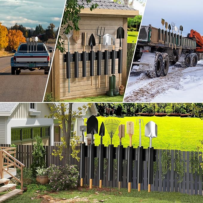 Shovel Holder for Truck - 8-Hole Heavy Duty Steel Tool Organizer - for Bed & Box Mount (Truck Bed Rail or Tool Box) - Also for Workshop and Farm Shed Use - Holds Rakes, Shovels, Hoes