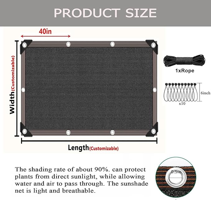 90% Shade Cloth - 12x23FT Plant Shade Mesh Netting with Grommets, Outdoor Sun Shade Cover for Garden Patio Plants Greenhouse Chicken Coop