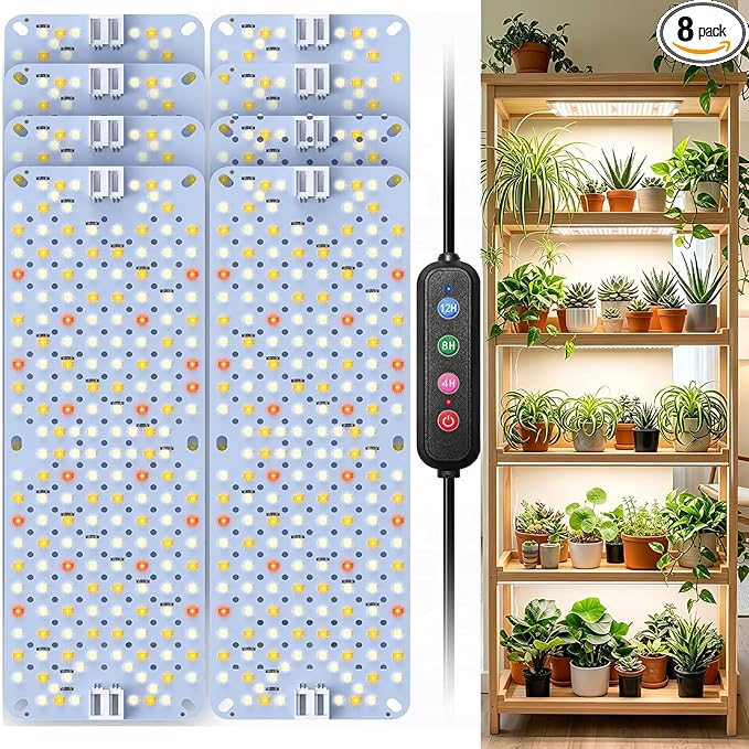 SDOVUERC Full Spectrum 1536 LEDs Grow Lights, 100W Plant Grow Lights for Indoor Plants with Daisy Chain Function, Sunlike Spectrum,4/8/12/16/20H Timer for Seed Starting(Pack8)