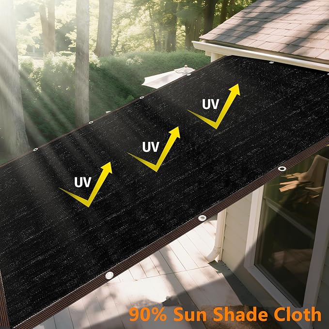 90% Sun Shade Cloth, 3 x 15 FT Shade Cloth for Garden Greenhouse, Pergola Shade Cover Canopy, Mesh Tarp Sun Screens for Patio, Outdoor, Garden, Backyard - Black