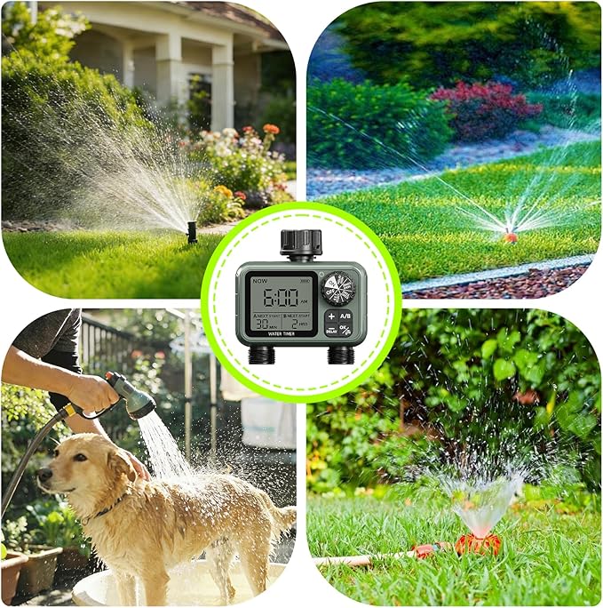 CMARS 2 Zone Sprinkler Timer for Garden Hose – Features Rain Delay, Manual & Automatic Modes, Brass Inlet, Dual Outlet Design, Programmable Watering & Drip Irrigation Ready for Lawn Yard
