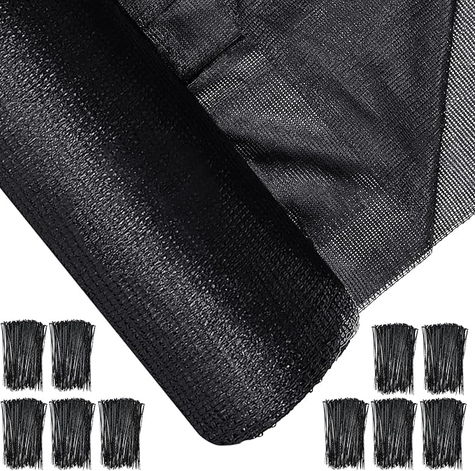 6 x 300 ft Shade Cloth Black Shade Cloth Roll for Covering Garden 70% Mesh UV Resistant Net with Ties for Patio Outdoor Greenhouse Fence Flower Plant Cover Canopy