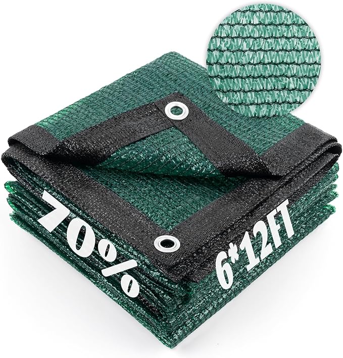 Cool Area 70% Sun Shade Cloth Mesh Tarp with Grommets for Plant Cover 6x12ft Patio Canopy Garden Pergola Greenhouse Car Barn Kennel Dark Green