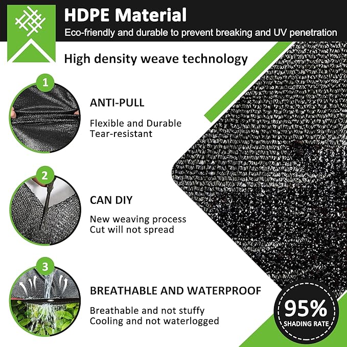 Shade Cloth, 9.8 x 19.7 FT 95% Sunblock Net for Garden Patio with HDPE Material and Reinforced Grommets Shade Tarp for Greenhouse, Plant, Pergola, and Backyard Patio Sunshade