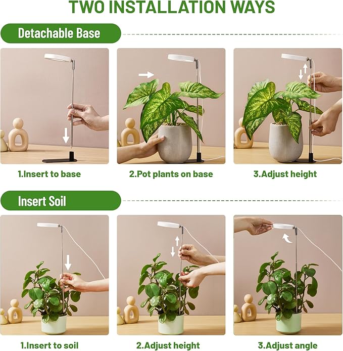 LBW Grow Light for Indoor Plants, Height Adjustable Plant Grow Lamp with Auto On/Off Timer 6/8/12/16H, 3 Colors,5 Dimmable Brightness, for Small Plants, White, 2 Packs