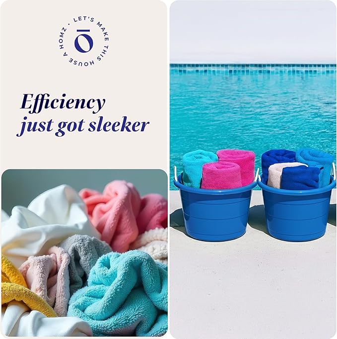 HOMZ 2-Pack Utility Tub, Large Plastic Storage Bucket with Rope Handles, 17 Gallon, Blue - Portable Indoor and Outdoor Buckets for Kitchen, Laundry, Garden, Bathroom, and Garage Organization