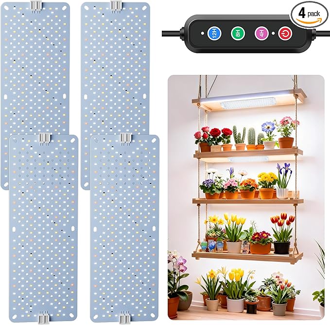 40W Ultra-Thin Panel Full Spectrum Grow Lights, 768 LEDs Growing Light for Indoor Plants with Daisy Chain Function, Grow Lights for Seed Starting with 4/8/12/16/20H Auto On/Off Timer (4pcs)
