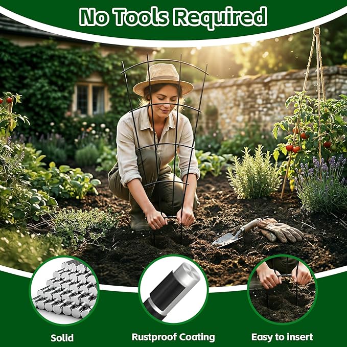 Thealyn 4 Pack 43" Metal Plant Trellis for Pots & Garden Beds, Rustproof Support for Indoor Outdoor Climbing Plants, Vines, Flowers, Fan Shaped, Black