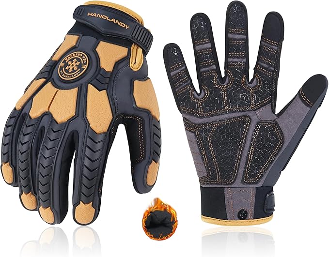 HANDLANDY HLDD Heavy Duty Work Gloves, TPR Protector Impact Gloves, Men Anti Vibration Mechanic Work Glove TouchScreen