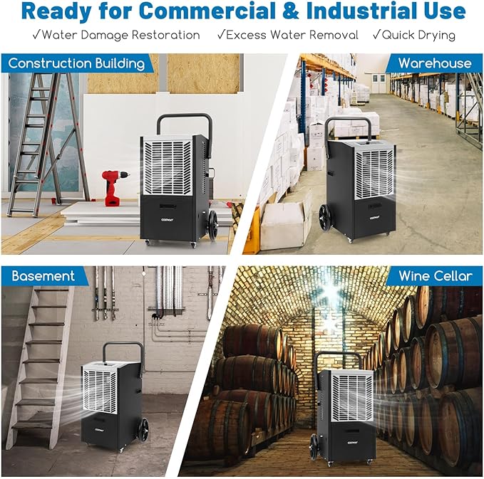 COSTWAY 163 Pints Commercial Dehumidifier, 4500 Sq.Ft Crawl Space Dehumidifier with Pump & Drain Hose, 24H Timer, for Basement, Warehouse, Job Site (White)
