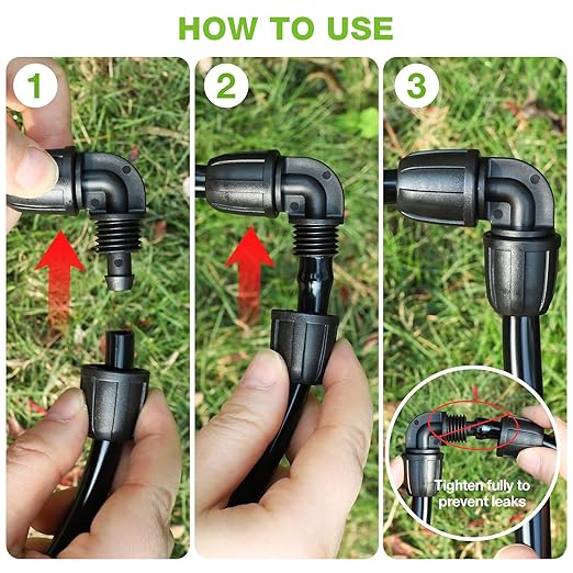 Bonviee 6 Pack 5/16” Drip Irrigation Elbow Connectors, 90° Barbed Lock Fittings for 5/16 Inch Tubing, Leak-Proof Corner Connector for Garden Hose Layout, Irrigation System Repair and Setup
