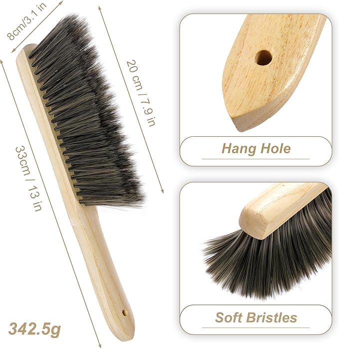 Rbenxia 2 Pieces Wooden Handle Bench Brushes Horse Hair Brushes Soft Bristles Dust Brush Household Cleaning Brushes for Fireplace, Sofa, Furniture, Workshop Woodworking (Gray+Beige)