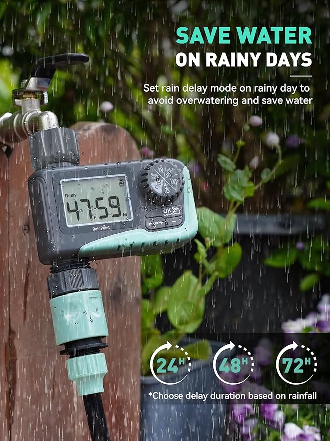 RAINPOINT Sprinkler Timer, Programmable Water Timer for Garden Hose, Outdoor Soaker Hose Timed with Rain Delay/Manual/Automatic Watering System, Digital Irrigation Timed for Yard, Lawn, 2 Pack
