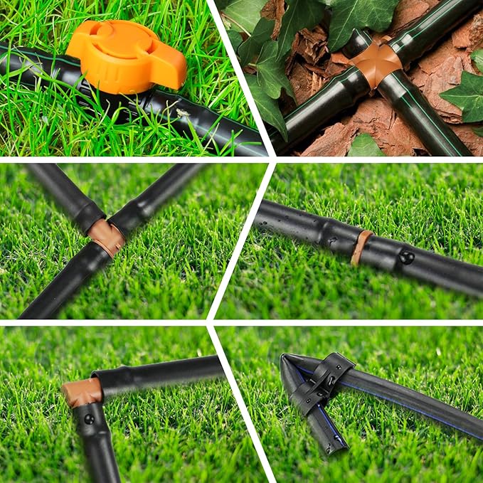 Drip Irrigation Fittings Kit for 1/2" Tubing - 36 Pieces, Including 12 Couplings, 8 Tees, 6 Elbows, 6 End Caps, 2 Cross Connectors and 2 Drip Valves