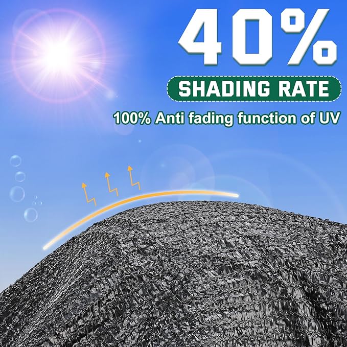 Kesfitt 40% Shade Cloth 20x20 ft, Breathable HDPE Mesh Sun Shade Tarp for Garden & Greenhouse, UV Resistant Outdoor Shade Fabric with Copper Grommets for Plants, Patio, Yard