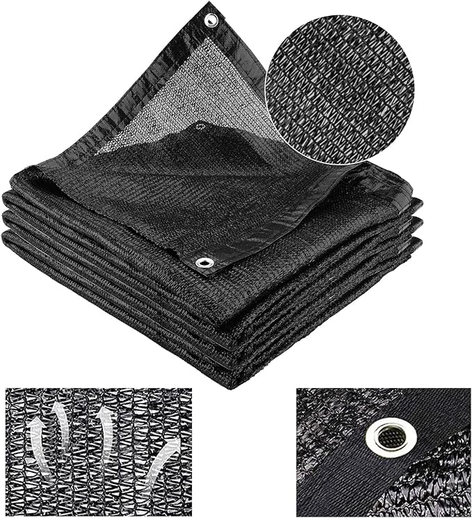 Cliselda 70%-80% Black Shade Cloth for Patio, 10 x 50ft UV Resistant Sun Shade Mesh Net with Grommets, Mesh Tarp Plant Shade Cover for Plants Garden Greenhouse Backyard Outdoor