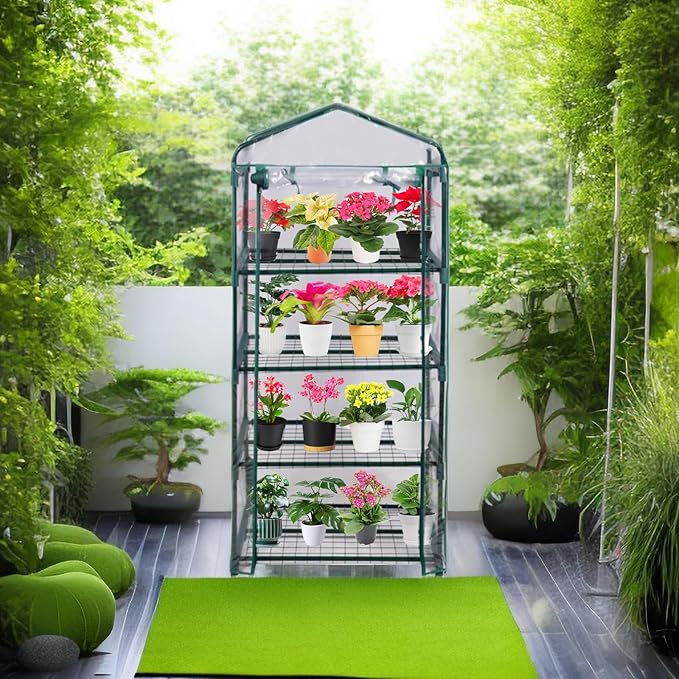 Purlyu Mini Greenhouse for Indoor Outdoor, Plant Green House 4-Tier Rack Stand Portable Greenhouses with Durable PVC Cover for Seedling, 2.5x1.6x5.2 FT,Ideal Gardening Gifts for Women Men(PLGH704P)
